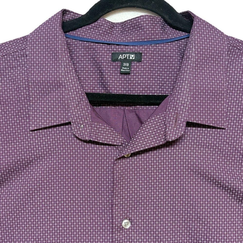 Apt 9 Mens 3XB Purple Long Sleeve Button Shirt Micro Pattern Cotton Office Work